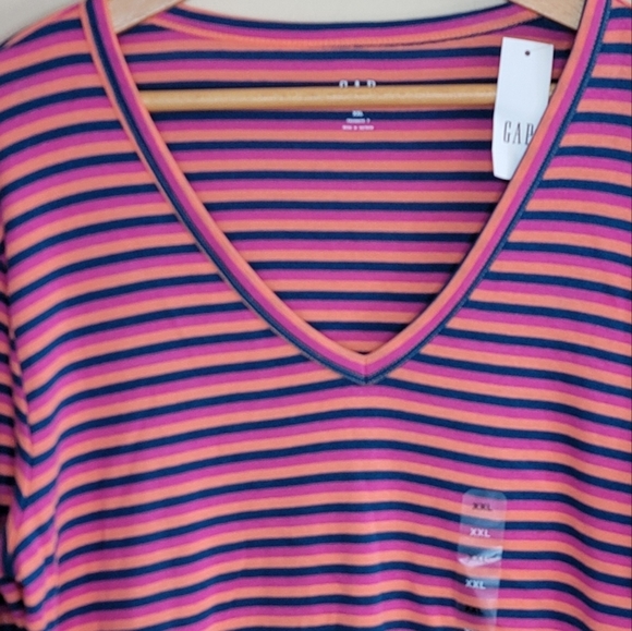 NWT Gap | Pink Navy Orange Striped Long Sleeve V-neck Favorite Tee Size XXL - Picture 3 of 4